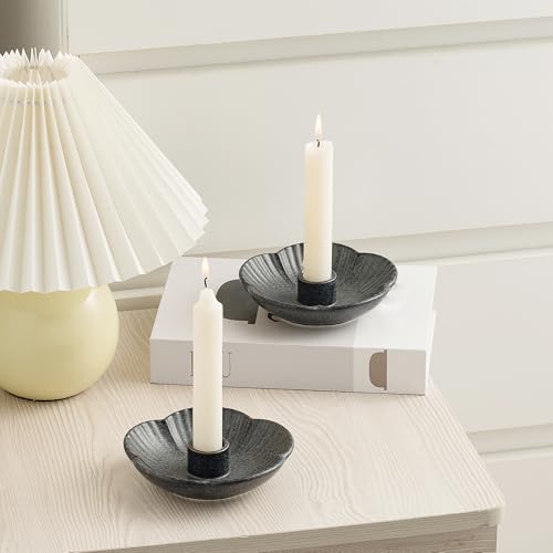 Ceramic Candlestick Holder， Candle Holder for Taper Candles,Incense, Santo Palo, Halloween Christmas Wedding Parties, Dining Room Home Decoration Display (Black) - color: Black