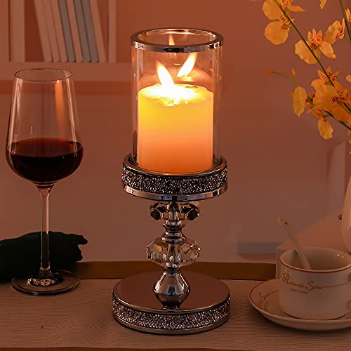 Pillar Candle Holders, Candle Holders for Pillar Candle, Crystal Candlesticks Holder for Home Decor, Wedding, Events, Coffee Dining Table CH048MD - size: Silver ( M )