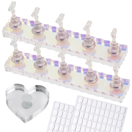 Nail Stand For Press On Acrylic Strong Magnetic Nail Holder Kit For Painting Nails Tip Arts Display With 200PCS Double-Sided Tape And 1 Heart Shaped Acrylic Magnetic Presson Stand Aurora - color: Aurora, size: Medium
