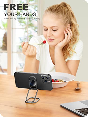 A-LuGei 𝗙𝗼𝗹𝗱𝗮𝗯𝗹𝗲 & 𝗔𝗱𝗷𝘂𝘀𝘁𝗮𝗯𝗹𝗲 Phone Kickstand Ring Holder, Magnetic Cell Phone Grips, Phone Stand for Desk, Adhesive Phone Holder for Hand, 360° Rotation Ring for Back of iPhone Case - color: Hallow Black