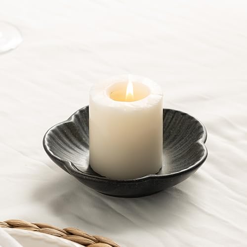 Ceramic Pillar Candle Holder Plates, Decorative Candlestick Holder, Tea Light Incense Santo Palo Holders, for Dinning, Party, Wedding, Birthday, Anniversary Decorations, 1pack (Black) - color: Black