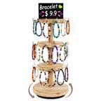 3 Tier Bracelet Holder,Wooden Rotating Bracelet Display Stand with 36 Hooks and Tray,360°Rotating Jewelry Holder Organzier for Bracelet, KeyChain, Necklace, Jewelr