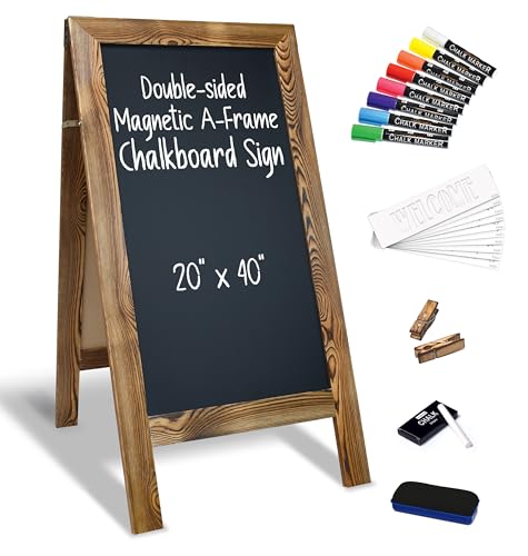 Better Office Products Magnetic A-Frame Chalkboard Sign, Extra Large 20" x 40", Standing Chalkboard Easel, Deluxe Set with Multiple Accessories, Outdoor Sidewalk Sandwich Board Sign,(Rustic Brown) - style: Rustic Brown