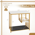 Giantex Side Table with Storage, 3-Tier End Table with Golden Polished Steel Frame Sofa Couch Table for Living Room, Modern Nightstand for Bedroom, Easy Assembly, Marble & Golden
