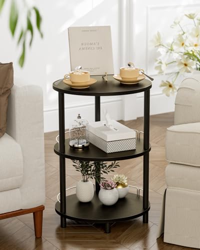 Small Nesting Coffee Table - 3-Tier Oval Accent Table for Small Spaces, Rustic Wood and Metal Couch End Table, Nightstand for Bedroom or End Table Living Room, Easy to Assemble, Charcoal Wenge - color: Charcoal Wenge, size: 1-Pack, style: With Guard Rail