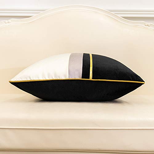 Avigers 20 x 20 Inches Black White Gold Leather Striped Patchwork Velvet Cushion Case Luxury Modern Throw Pillow Cover Decorative Pillow for Couch Living Room Bedroom Car - color: Black, size: 20" x 20" (Pack of 1)