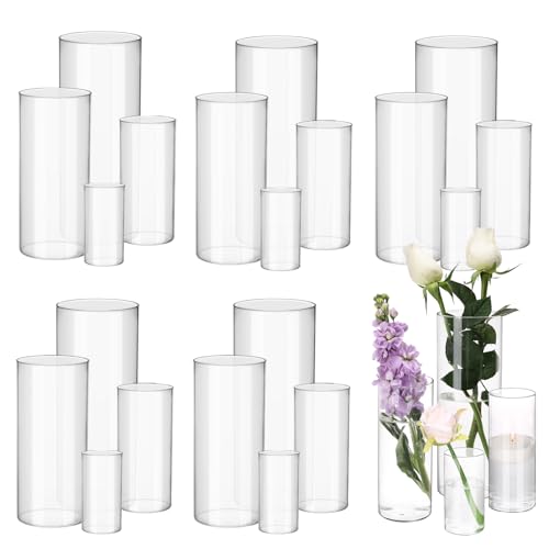 Fixwal 24pcs Clear Glass Cylinder Vases, 4, 6, 8, 10 Inch Tall Cylinder Vases for Centerpieces, Glass Flower Vase Floating Candle Holder Vase for Table Shelf, Party, Wedding, Home Decor - size: 24pcs