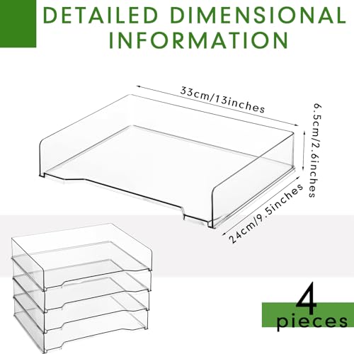 DoubleFill 4 Pcs Stackable Letter Tray Rectangular Plastic Desk Organizer 13 x 9.5 x 2.6 in Paper Holder File Tray Accessories Rack for Desktop Office Desk Drawers (Clear) - color: Clear