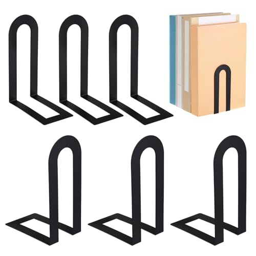 Chunful 6 Pcs Black Modern Metal Book Ends for Shelves Decorative Small Bookends Book Shelf Organizer Minimalist Design Stopper to Hold Books for Home Office (5.5 * 3.75 * 2.25inch) - color: Black, size: 5.5*3.75*2.25inch