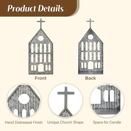Church Shaped Tea Light Candle Holder Farmhouse Galvanized Metal Candle Holder Vintage Decorative Tealight Holder for Table Centerpiece Decoration - 4.53" x 1.97" x 10.43" - size: Church