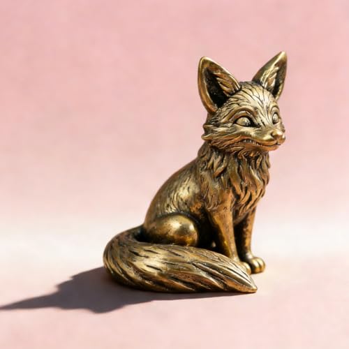 Vintage Mini Fox Brass Figurine Cute 3D Aminal Statues for Home Office Table Desk Mantle Decor Tea Pet Decoration Funny Gifts for Women Men Friend (HTBJ3592) - color: Fdjlcs3592
