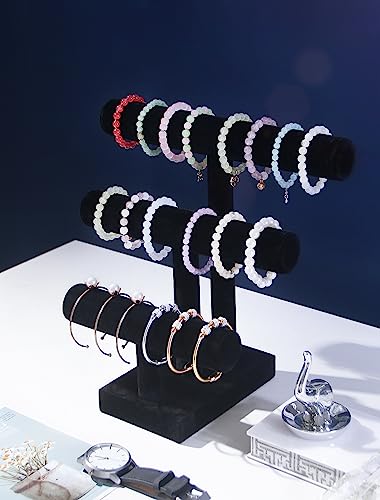 Coward 3 Tier Bracelet Holder Jewelry Display Stand, Necklace Display Holder, Watch Hair Ties Stand, Hairband Jewelry Organizer for Home or Store Show (Black Velvet) - color: Black, size: 3 Tier