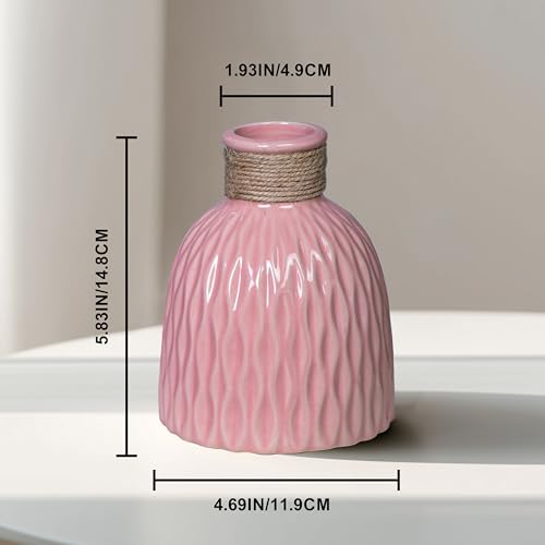 Pink Vase 6 Inch - Small Ceramic Vases for Flowers, Cute Modern Vases for Home Decor, Centerpieces, Bedroom, Desk, Bedroom, Living Room, Office, Bathroom Decor - color: Pink
