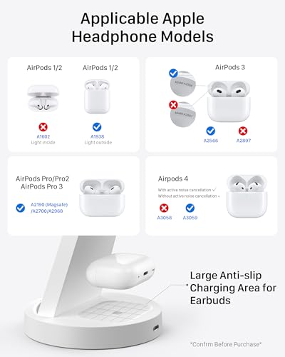 Anlmz 3 in 1 Charging Station for iPhone - Wireless Charger for Apple Products Multiple Devices - Charging Dock Stand for AirPods (for iPhone 17 16e 16 15 14 13 pro 12 11 X Max) - color: White
