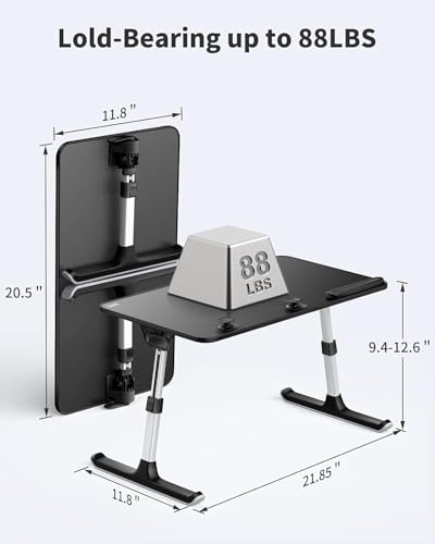 SAIJI Height & Angle Adjustable Laptop Stand for Bed, Lap Desk Bed Tray Table, Light Weight Foldable Portable Laptop Table for Couch Sofa Chair Floor Desk for Adults, Kids (52*30cm Black) - color: Black, size: 20.5 x 11.8 In