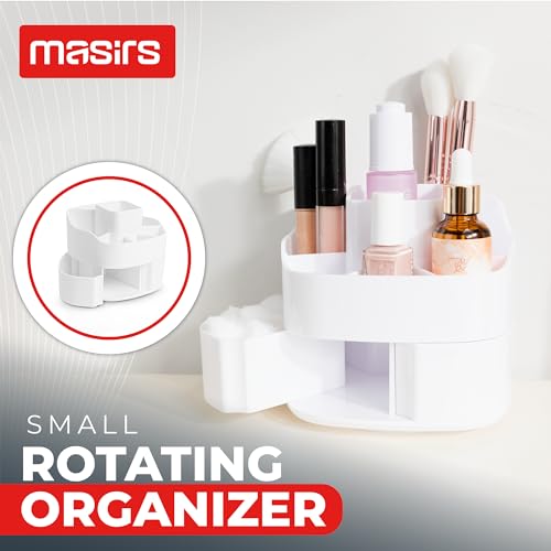 Masirs 360° Rotating Makeup Organizer – Small Acrylic Cosmetic Storage Caddy, 5 Compartments, Mini Lazy Susan for Vanity, Bathroom, Skincare, Brushes & Lipsticks, Square White - color: Square White