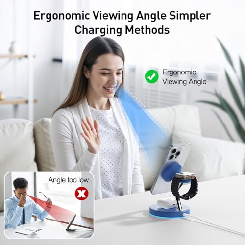 New 3 in 1 Charging Station for Apple Compatible with Magsafe Charger Stand for iPhone 17 16 15 14 13 12 Wireless Charging Station for AirPods Wireless Charger for iWatch Series - color: Blue