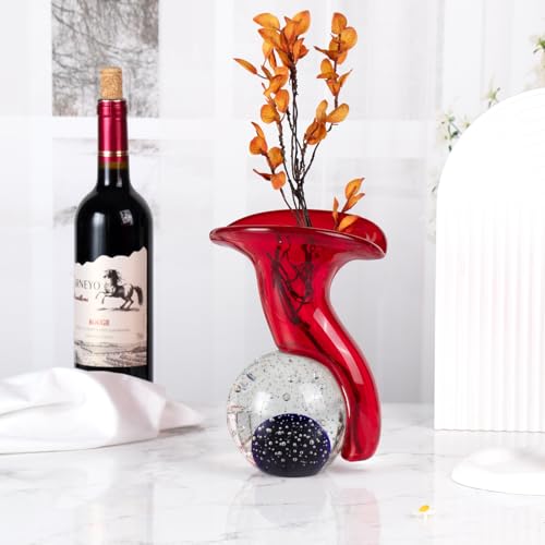 KAMMAK Colored Glass Vase, Beautiful Hand Blown Decorative Vase, Modern Art Vase for Flower Mantle Dining Table Centerpiece, Entryway Living Room Wedding Decoration (JG2067) - style: JG02067