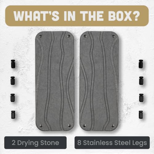 2pc Stone Drying Tray - Diatomite Sink Caddy Kitchen Sink Organizer - Water Absorbing Bathroom Counter - Absorbent Kitchen Soap Tray (Gray w Blk & Silver Feet) - color: Gray