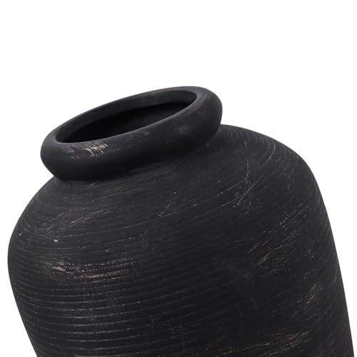 Large Ceramic Rustic Vase, 11" Black Terracotta Farmhouse Flower Vase, Modern Boho Pottery Decor for Living Room, Bathroom, Office, Shelf, Mantel