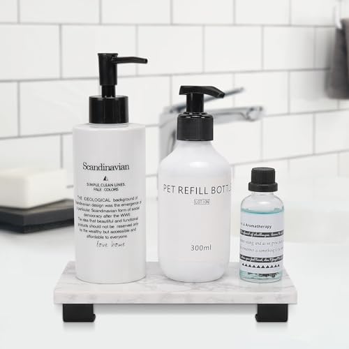 Bathroom Vanity Tray and White Marble Kitchen Soap Tray, Luxurious Small Accessory for Table/Countertop (Black-Rectangle, 8" x 4" x 1") - size: 8" x 4" x 1"
