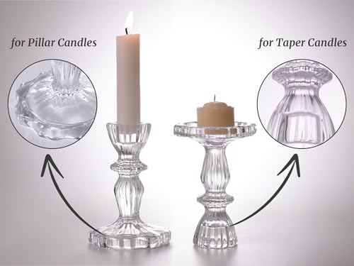 12pcs Taper Candle Holders, Candlestick Holders, Glass Candle Holder - Vintage Flower Design Candle Holders for Wedding & Home Table Decoration, Christmas Decor (Clear) - color: Clear