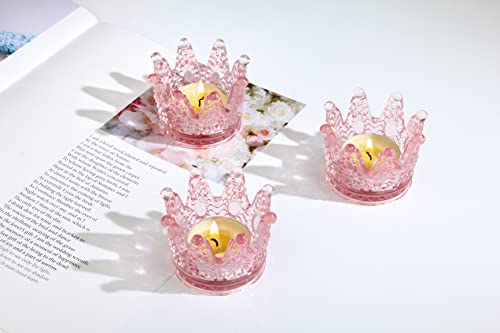 Vixdonos Votive Candle Holders Set of 6 Crown Glass Tealight Candle Holder for Wedding, Party and Home Decor (Pink) - color: Pink, size: 6PCS