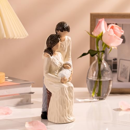 New Parents and Baby Figurines, Gifts for New Mom and Dad, Ideal for First Mothers Day, First Fathers Day, Hand Painted Sculpture, Resin, 8.7" H - style: Family of 3