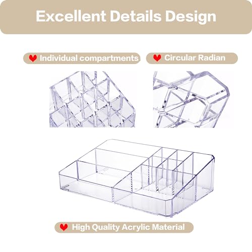 Clear Makeup Organizer, Makeup Brushes Storage Case, Cosmetic Display Case Tray, Tiered Skincare Organizer, Acrylic Lipstick Holder Countertop Desk Brush Organizer for Bedroom Vanity
