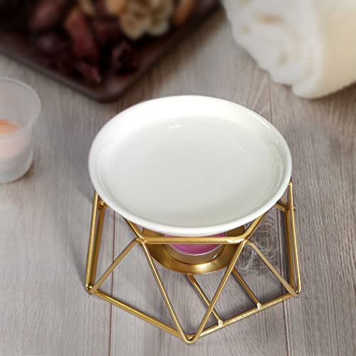 SXCHEN Tealight Oil Burner Ceramic Essential Oil Burner Tealight Candle Holder Aroma Scented Candle Oil Diffuser Glod Metal Tea Light Wax Melt Warmer Furnace Home Decoration - color: Gold