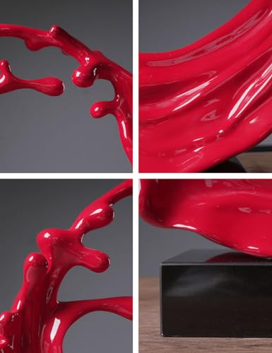 Abstract Sculpture Decor Modern Art Gift Sea Wave Figurine Table Centerpiece Statue for Bookshelf Desktop Home Red 16.5 Inch - color: Red
