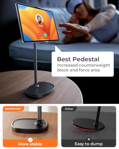 DIMONCOAT Height Adjustable Tablet Stand for Desk, Tablet Holder 360° Rotation: Desktop Tablet Accessories for 4.7-10" Like iPad Pro, Air Mini, Kindle, E-Reader, iPhone 17 Pro Max - color: BLACK - 6X STABLE WEIGHTED BASE, size: For 4-10 Inch