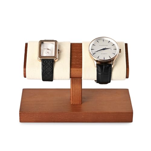 Solid Wood Watch Display Stand T-bar Microfiber Watch Stand Jewelry Holder For Men And Women Stand Organizer For Wristwatch/Bracelet/Storage Display Rack (Cream White) - color: Beige, size: 2 Slots