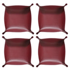 HARFINGTON 4pcs PU Leather Valet Tray Unisex Folding Small Catchall Tray Portable Entryway Table Tray Nightstand Bedside Desk Tray for Key Wallet Watch Coin Jewelry Dice, Wine Red - color: Wine Red