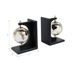 Modern Glass Globe Bookends with Wood Base - Decorative Book Accessories and Home Library Shelf Decor - Sculptural Book Ends for Stylish Bookshelf, Office Accent, or Desk Decor - Set of 2, 9", Black