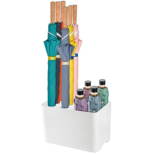 Elsjoy White Umbrella Holder, Entryway Umbrella Stand Small Umbrella Organizer Rack with Removable Drip Tray, Umbrella Storage Container for Long & Folding Umbrella, Parasol, Store 10 Umbrella - color: White