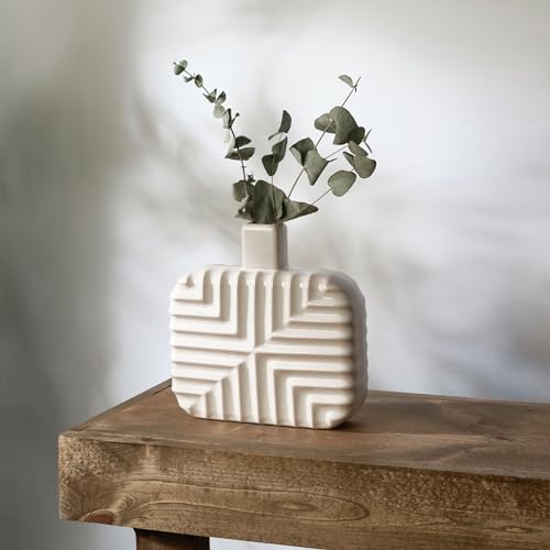 Mikasa Geometric Square Stoneware Ceramic Vase, 8.43x2.44x8.35 Inch - size: 8.4 Inch