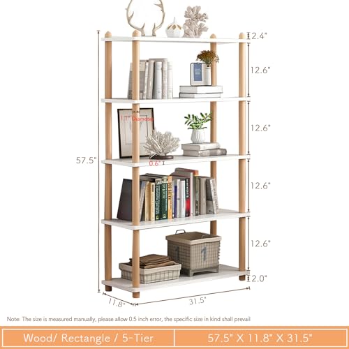 IOTXY 5-Tier Wooden Shelf Bookcase - Modern Open Bookshelf, Free Standing Storage Rack, Multifunctional Display Stand for Home and Office, White, Rectangle - color: White, size: 5-Tier