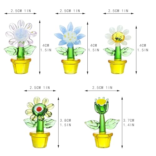 H&D HYALINE & DORA 5pcs Handcraft Glass Blown Flowers Plants Figurines Mini Glass Art Flowers Collectibles Home Office Tabletop Garden Simulation Plants Decor Car Inner Ornaments - color: Flowers Plants