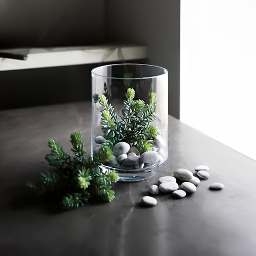 WGVI Clear Glass Pedestal Hurricane Candle Holder, 7" W, 9" H, Footed Decorative Vase for Pillar Candles, Elevated Cylinder Candleholder on a Riser Round Base, Centerpieces, Home Décor, 1 Piece - size: 9"H