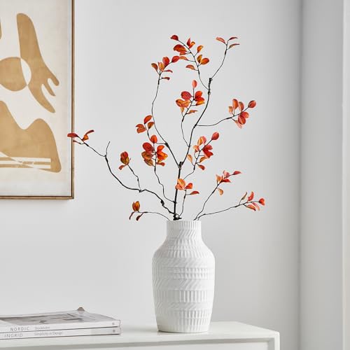 Modern White Ceramic Vase, Boho Flower Vases for Decor, 5.1" W x 8.7" H Modern Vase with Textured Pattern Table Centerpiece for Living Room Office Bedroom (White Vase)