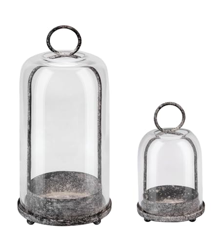 6" & 4" Wide Versatile Modern Metal Hurricane Lantern with Handmade Sturdy Glass Dome in Shabby Black for Pillar Candle & Plants, Industrial, Farmhouse, Shabby Chic (Black Shabby, 4"x7.5" &6.3"x11.2") - color: Black Shabby, size: 4"x7.5" & 6.3"x11.2"