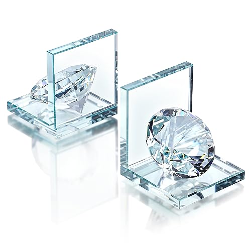 1 Pair Crystal Bookends with 80mm Clear Diamond, L Shaped Heavy Duty Book End for Shelves Non Skid Bookends Book Stopper, 4inch - color: Diamond