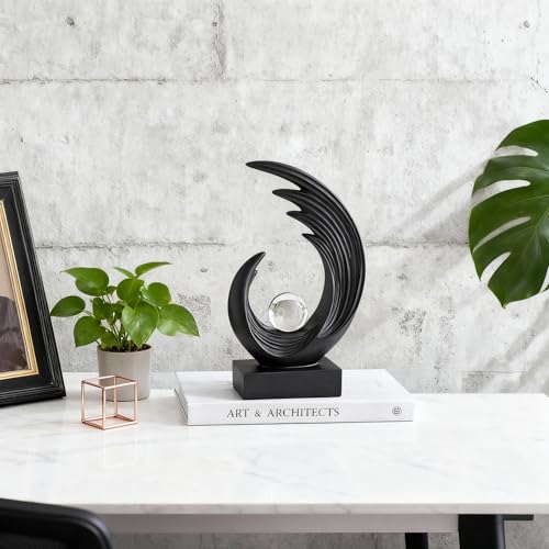 Modern Abstract Art Sculptures, Gold Entryway Table Accents, Black Shelf Decor Accents, Abstract Art Resin Sculpture for Dining Room, Office & Coffee Table – Centerpiece Fireplace Decor (Black) - color: Black