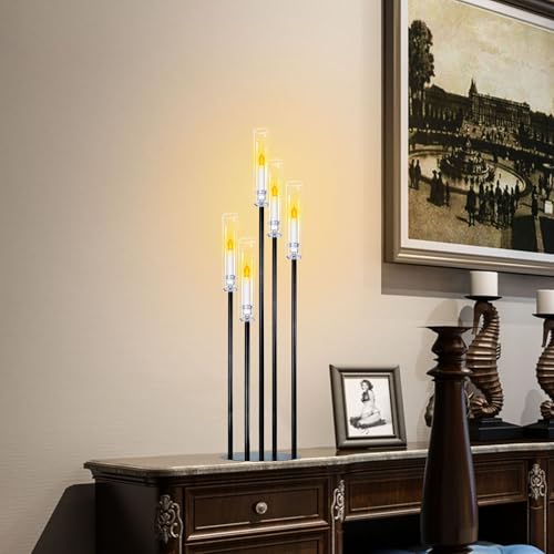 Black Taper Candle Holders for LED Candles Metal 5 Arms Candelabra Candlestick Holders for Wedding Engagement Party Decoration Tabletop Centerpieces (1, L) - size: Large