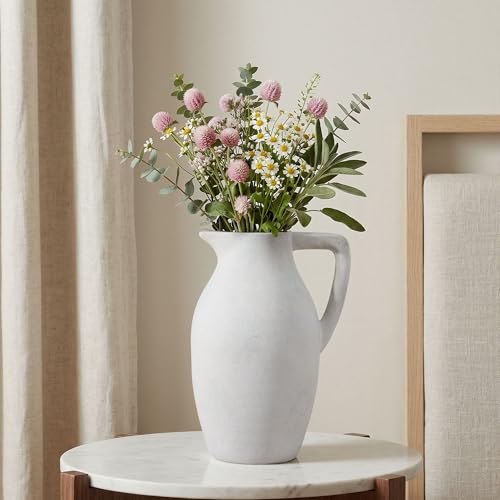 Ceramic Vase with Handle, 9.65 inch Tall Flower Vase Large Floor Vases Home Decor Coffee Table Decor for Living Room Bathroom Farmhouse Modern Boho Centerpieces Bookshelf Kitchen (White) - color: D-9.65"h-white