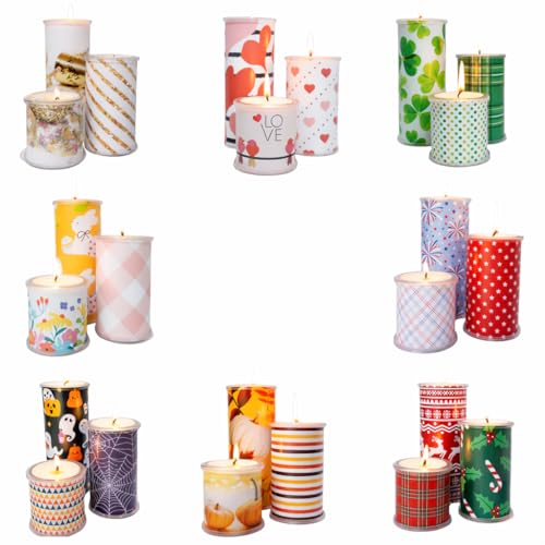 Holiday Wrap Pak – Dual-Sided Decorative Candle Wraps, 8 Holiday Designs, Reusable & Interchangeable, Year-Round Home Décor - color: Holiday Wrap Pak