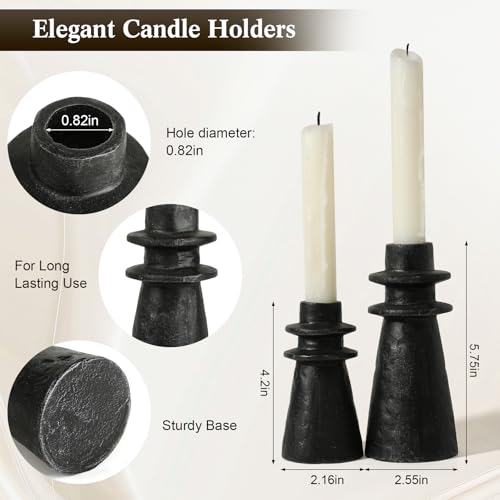 Antique Black Handcrafted Iron Taper Candle Holders - Set of 2 Decorative Candle Stands for Weddings, Dining, and Parties