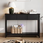 Treocho 47" Fluted Console Table with 3 Drawers, Narrow Long Entryway Table with Storage and Shelf, 2-Tier Sofa Table Behind Couch Accent Tables for Entrance Foyer, Hallway, Living Room, Black - color: Black
