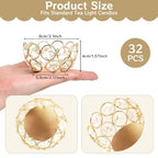 32 Pcs Tea Light Candle Holders Gold Tealight Jewel Stands Crystal Votive Candle Holders for Wedding Party Home Table Centerpiece Decor